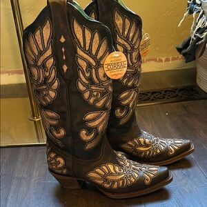Corral Dark Brown Cowboy Boots with Pink Sparkle Inlay